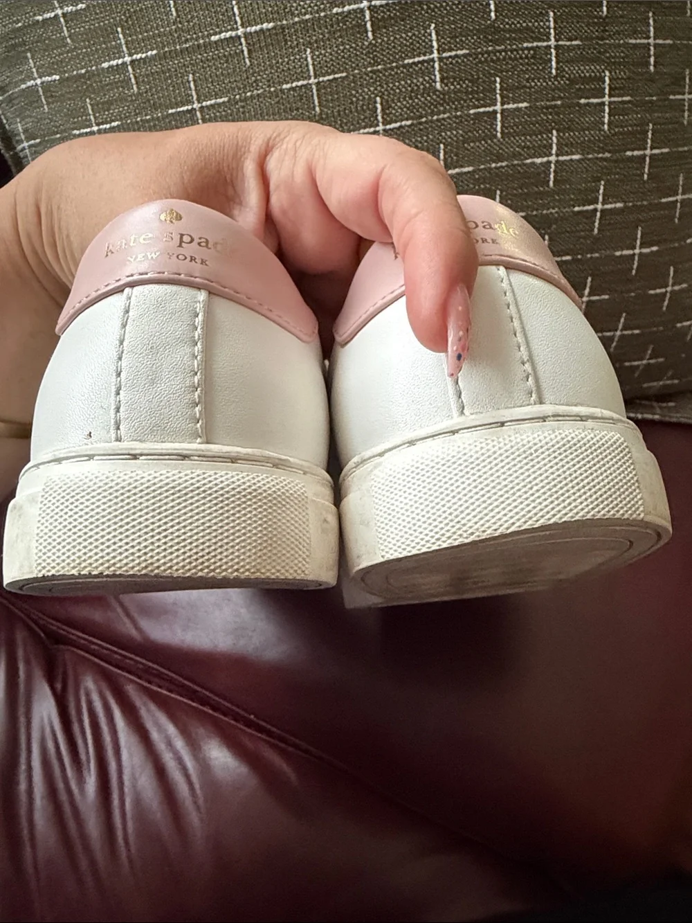 kate spade White and Pink Heart Leather Sneakers